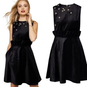 TED BAKER Celeena Queen Bee Black Velvet Fit-n-Flair Mini Dress Women's Size 2